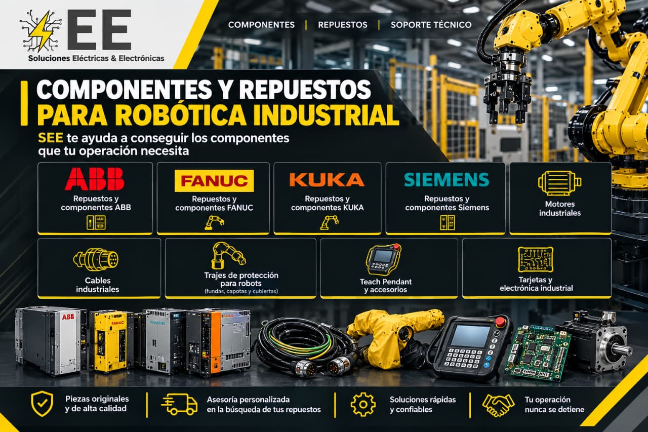 Componentes y repuestos para robótica industrial: ABB, FANUC, KUKA y Siemens